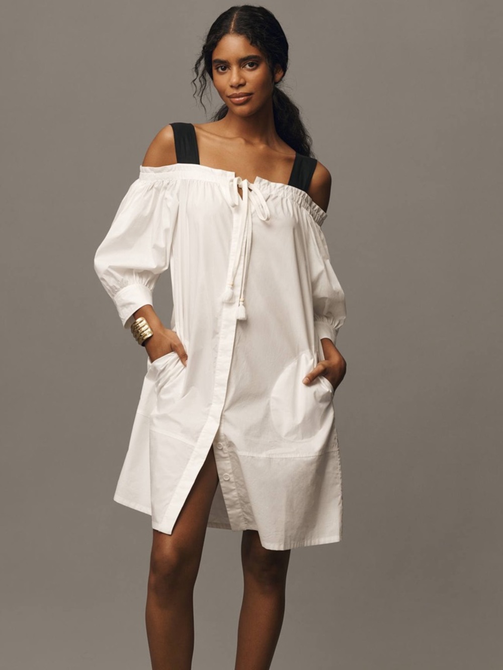 Anthropologie NWT Plenty by Tracy Reese Off Shoulder White Tie-Front Midi Dress